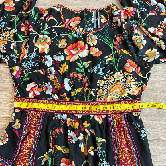 Anthropologie Floral Patchwork Velvet Trim Midi Dress Size 16 Boho Modest - Picture 15 of 16